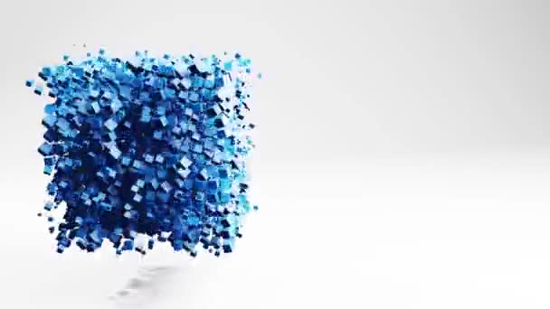 Işık Boşluğunda Mavi Küp Şekil Yapısı Soyut Animasyon Hareketi Grafikleri — Stok video