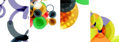 Soyut çember poster setiyle geometrik zarafet dünyası. Çemberler şekiller ve renkler senfonisiyle sarmalanır. Tasarımınız için çağdaş bir görsel ziyafet sunar.