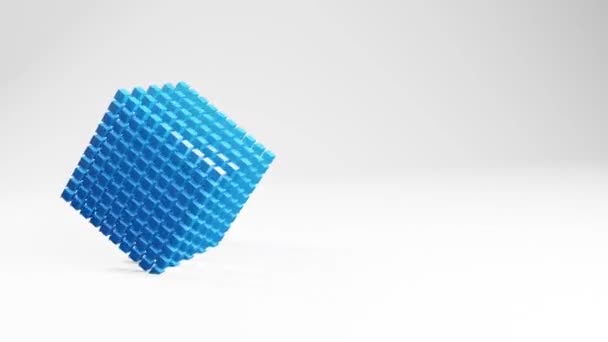 工艺蓝色3D立方体动画图形 视频几何3D背景 有彩色空间 彩色几何立方体由小立方体构成 动态运动 — 图库视频影像