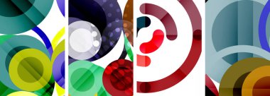 Soyut çember poster setiyle geometrik zarafet dünyası. Çemberler şekiller ve renkler senfonisiyle sarmalanır. Tasarımınız için çağdaş bir görsel ziyafet sunar.