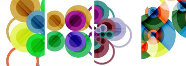 Etkileyici geometrik soyut posterler. Büyüleyici daireler, her bir dizayn şekil ve rengin uyumlu bir karışımı. Tasarımınızı modern, görsel olarak çarpıcı sanatla yükseltin