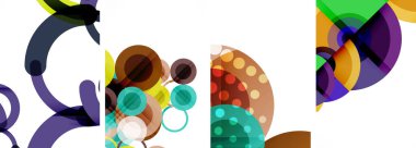 Soyut çember poster setiyle geometrik zarafet dünyası. Çemberler şekiller ve renkler senfonisiyle sarmalanır. Tasarımınız için çağdaş bir görsel ziyafet sunar.