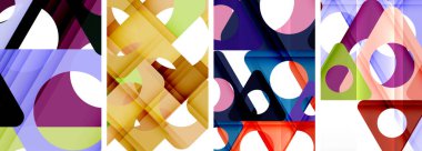 Çekici üçgenler içeren soyut arkaplan seti. Geometri ve stilin uyumlu karışımı, bu tasarımlar modern yetenekler getiriyor.