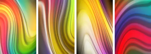 Regenbogenfarbe Flüssig Wellenlinien Plakatset Für Tapete Visitenkarte Cover Poster Banner — Stockvektor