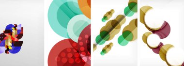 Soyut çember poster setiyle geometrik zarafet dünyası. Çemberler şekiller ve renkler senfonisiyle sarmalanır. Tasarımınız için çağdaş bir görsel ziyafet sunar.