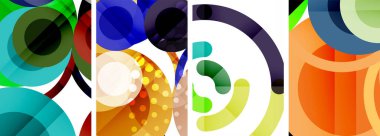 Soyut çember poster setiyle geometrik zarafet dünyası. Çemberler şekiller ve renkler senfonisiyle sarmalanır. Tasarımınız için çağdaş bir görsel ziyafet sunar.