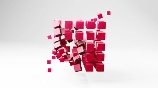 光空間 抽象アニメーションモーショングラフィックス コピースペースのビデオ幾何学3D背景 飛行ピースで作られた色の幾何学的な形状のキューブ赤い形状構造 — ストック動画