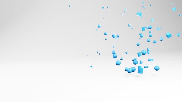 Construção Cubo Azul Com Cones Esferas Cilindros Outras Formas Animação — Vídeo de Stock