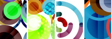 Soyut çember poster setiyle geometrik zarafet dünyası. Çemberler şekiller ve renkler senfonisiyle sarmalanır. Tasarımınız için çağdaş bir görsel ziyafet sunar.