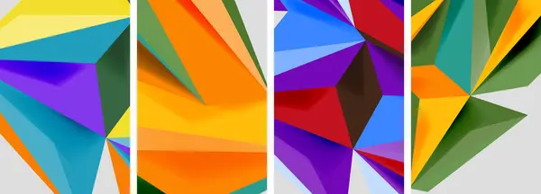 Ensemble Affiches Abstraites Motif Triangle Mosaïque Illustration Vectorielle Pour Papier — Image vectorielle