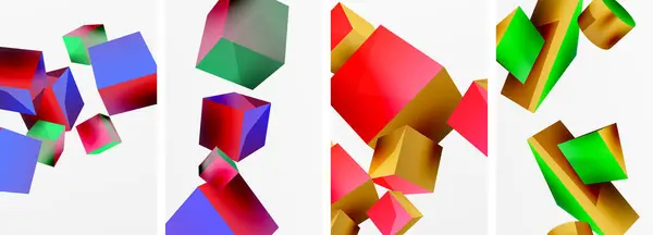 Flying Formes Cubes Autres Éléments Géométriques Conception Fond Pour Papier — Image vectorielle