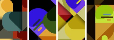 Geometrik arka planlarda denge hareketi. Duvar kağıdı, kartvizit, kapak, poster, afiş, broşür, başlık, web sitesi için poster koleksiyonu