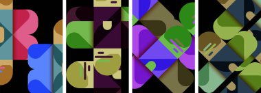 Geometrik arka planlarda denge hareketi. Duvar kağıdı, kartvizit, kapak, poster, afiş, broşür, başlık, web sitesi için poster koleksiyonu