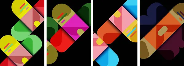 Geometrische Kleurrijke Posterachtergronden Met Vierkanten Cirkels — Stockvector