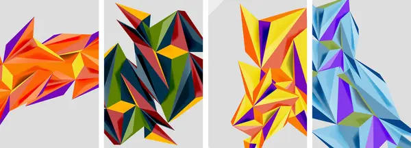 Conjunto Carteles Abstractos Patrón Triángulo Mosaico Ilustración Vectorial Para Fondo — Vector de stock