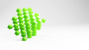 Tekno yeşil 3d küp animasyon hareketi grafikleri, telif uzaylı video geometrik arkaplan, küçük küplerden yapılmış renk geometrik küp şekli. Dinamik hareket