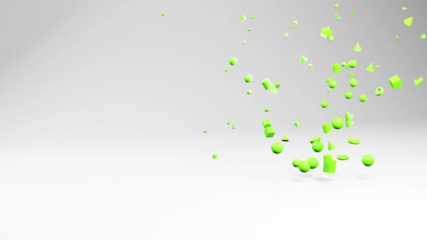 Construção Cubo Verde Com Cones Esferas Cilindros Outras Formas Animação — Vídeo de Stock