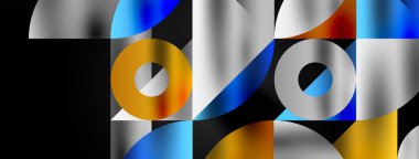 Büyüleyici bir geometrik mozaik desen içinde üçgenlerin, çizgilerin ve dairesel elementlerin sanatsal düzenlenmesi, görsel olarak dinamik ve büyüleyici bir bileşim sunar.