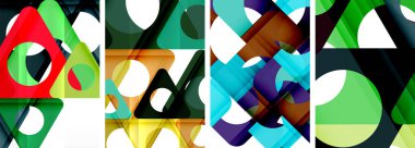 Soyut arkaplan seti, üçgenlerin dinamik etkileşimini gösteriyor. Modern tasarım ve geometrik cazibenin birleşimi