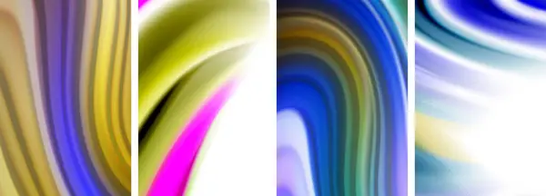 Líquido Color Arco Iris Conjunto Póster Líneas Onda Para Papel — Vector de stock