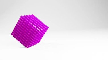 Tekno 3d küp animasyon hareketi grafikleri, görsel geometrik arkaplan, kopyalanmış alan, küçük küplerden yapılmış renk geometrik küp şeklinde. Dinamik hareket