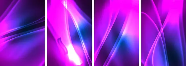 Neon Lines Waves Abstract Background Poster Collection Captivadora Variedad Diseños — Vector de stock