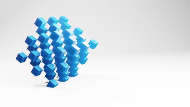 テクノブルー3Dキューブは アニメーションモーショングラフィックス コピースペース 小さなキューブで作られた色の幾何学的な立方体形のビデオ幾何学3D背景を形作ります ダイナミック ムーブメント — ストック動画