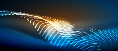 Pürüzsüz ve şık bir tasarım. Mavi pürüzsüz neon bir dalga. Karanlık bir arkaplanda parlıyor.