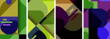 Geometrik arka planlarda denge hareketi. Duvar kağıdı, kartvizit, kapak, poster, afiş, broşür, başlık, web sitesi için poster koleksiyonu