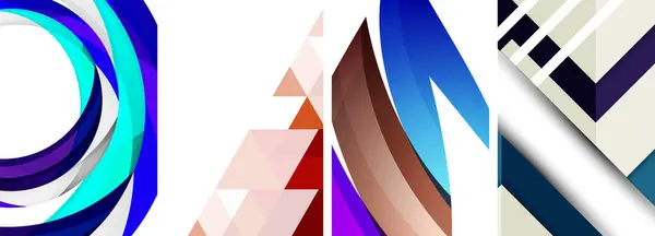Векторные Плакаты Минималистский Геометрический Абстрактный Фон Кругами Линиями Треугольниками Чистом — стоковый вектор