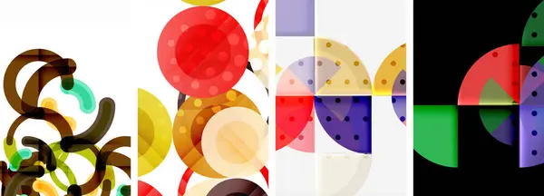 Encantadores Carteles Abstractos Geométricos Conjunto Fascinante Círculos Cada Diseño Una — Archivo Imágenes Vectoriales