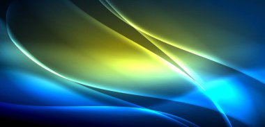 Neon ışıklarının ruhani parıltısında dinamik dalgalar. Hareket akışkanlığı ile neonun ışıl ışıl cazibesini birleştiren kavram, hem canlılığı hem de gelecekteki karmaşıklığı somutlaştıran büyüleyici arka plan.