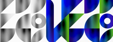 Büyüleyici bir geometrik mozaik desen içinde üçgenlerin, çizgilerin ve dairesel elementlerin sanatsal düzenlenmesi, görsel olarak dinamik ve büyüleyici bir bileşim sunar.