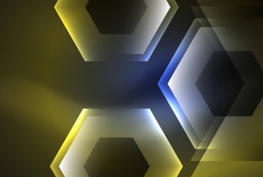 Arrow altıgen neon ışığı arka planı parlatır. Duvar kağıdı, bayrak, arkaplan, kart, kitap illüstrasyonu için vektör illüstrasyonu, iniş sayfası