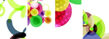 Soyut çember poster setiyle geometrik zarafet dünyası. Çemberler şekiller ve renkler senfonisiyle sarmalanır. Tasarımınız için çağdaş bir görsel ziyafet sunar.