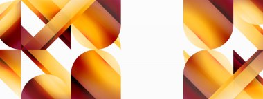 Beyaz zemin üzerinde canlı renk üçgenleri ve daireler dijital tasarımlar, sunumlar, web sitesi afişleri, sosyal medya paylaşımları için büyüleyici ve uyumlu bir kompozisyon oluşturmak için iç içe geçmiştir.