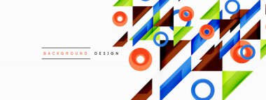 Renkli üçgenler ve soyut çemberler. Duvar kağıdı, afiş, arkaplan, iniş sayfası, duvar sanatı, davetiye, baskılar, posterler için tasarım