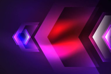 Arrow altıgen neon ışığı arka planı parlatır. Duvar kağıdı, bayrak, arkaplan, kart, kitap illüstrasyonu için vektör illüstrasyonu, iniş sayfası