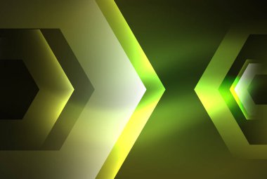 Arrow altıgen neon ışığı arka planı parlatır. Duvar kağıdı, bayrak, arkaplan, kart, kitap illüstrasyonu için vektör illüstrasyonu, iniş sayfası