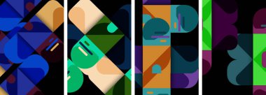 Geometrik arka planlarda denge hareketi. Duvar kağıdı, kartvizit, kapak, poster, afiş, broşür, başlık, web sitesi için poster koleksiyonu