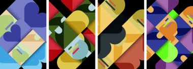 Geometrik arka planlarda denge hareketi. Duvar kağıdı, kartvizit, kapak, poster, afiş, broşür, başlık, web sitesi için poster koleksiyonu