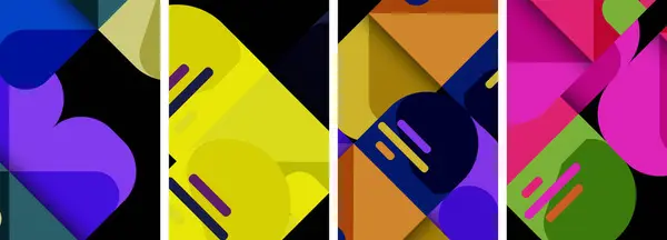 Kareler Dairelerle Geometrik Renkli Posterler — Stok Vektör