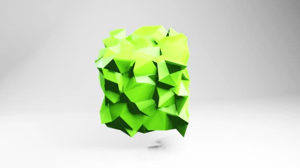 Video Crumpled Cube Rotating White Light Studio Dynamic Abstract Geometric — Stock Video