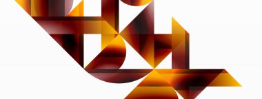 Beyaz zemin üzerinde canlı renk üçgenleri ve daireler dijital tasarımlar, sunumlar, web sitesi afişleri, sosyal medya paylaşımları için büyüleyici ve uyumlu bir kompozisyon oluşturmak için iç içe geçmiştir.