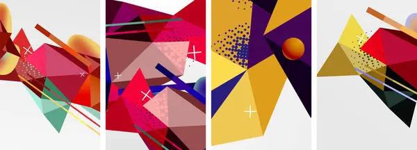 Eléments Géométriques Dans Ensemble Abstrait Composition Affiches Illustration Vectorielle Pour — Image vectorielle