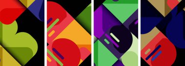 Geometrik arka planlarda denge hareketi. Duvar kağıdı, kartvizit, kapak, poster, afiş, broşür, başlık, web sitesi için poster koleksiyonu