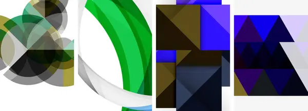 Vectorposters Minimalistische Geometrische Abstracte Achtergronden Met Cirkels Lijnen Driehoeken Strak — Stockvector