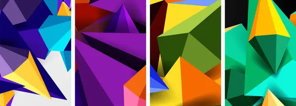 stock vector Set of triangle geometric low poly 3d shapes posters