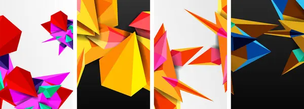 具有几何极小设计的三角形抽象概念海报集 — 图库矢量图片