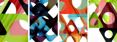 Soyut arkaplan seti, üçgenlerin dinamik etkileşimini gösteriyor. Modern tasarım ve geometrik cazibenin birleşimi